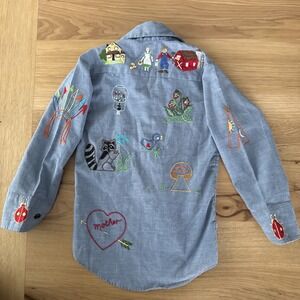 Vintage Levi Childs Size 6 Vintage Hand Embroidered Cotton Chambray Shirt Button